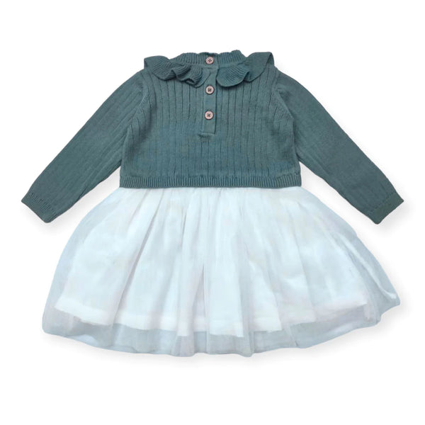 Teal Ruffle Sweater Knit Tutu Baby Dress