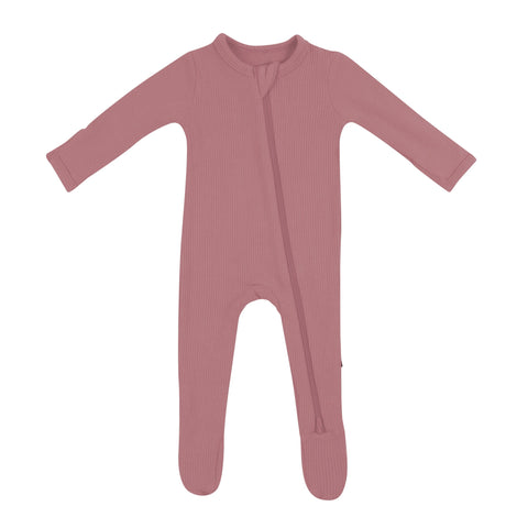 Dusty Rose Ribbed Zipper Footed Romper