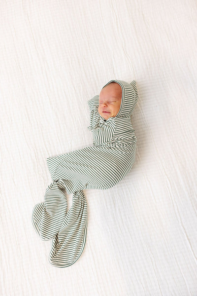 Hunter Green Stripped Ribbed Knotted Gown newborn-3 months