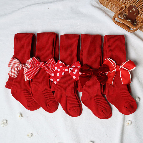 Red Flannel Bow Tights