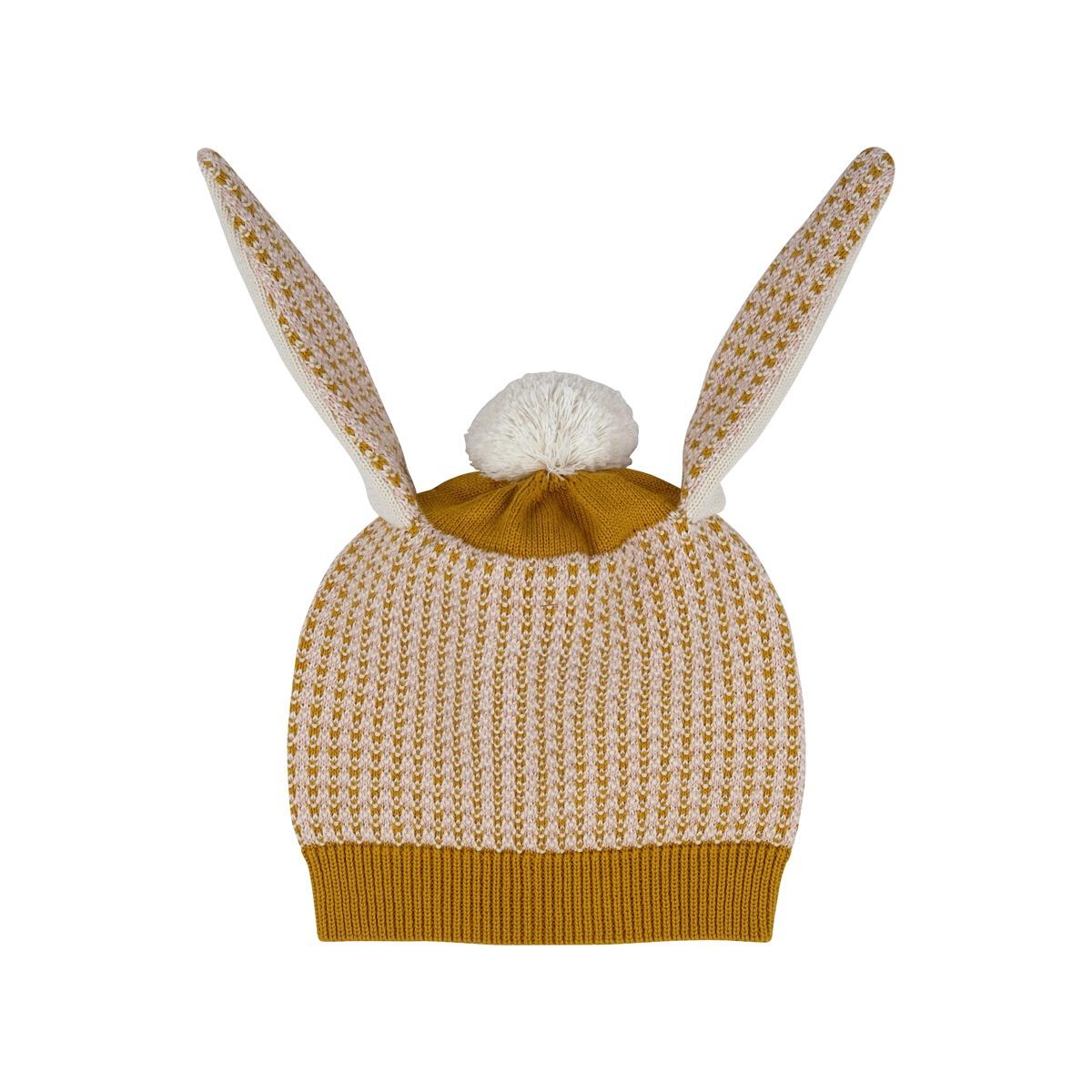 Mustard Knit Bunny Beanie