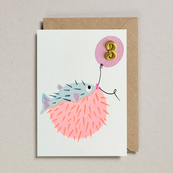 Pufferfish Age 3 Birthday Card