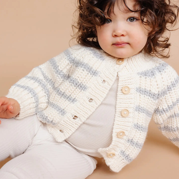Bowie Grey Rib Knit Stripe Cardigan