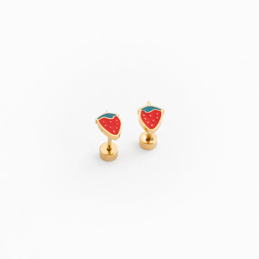 Hypoallergenic Gold and Enamel Strawberry Earrings