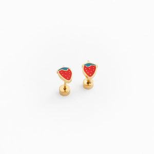 Hypoallergenic Gold and Enamel Strawberry Earrings