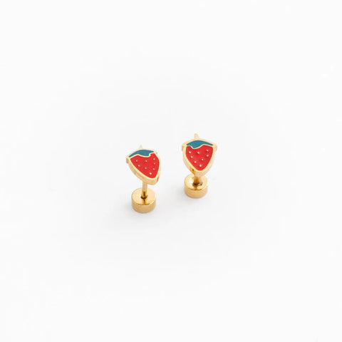 Hypoallergenic Gold and Enamel Strawberry Earrings