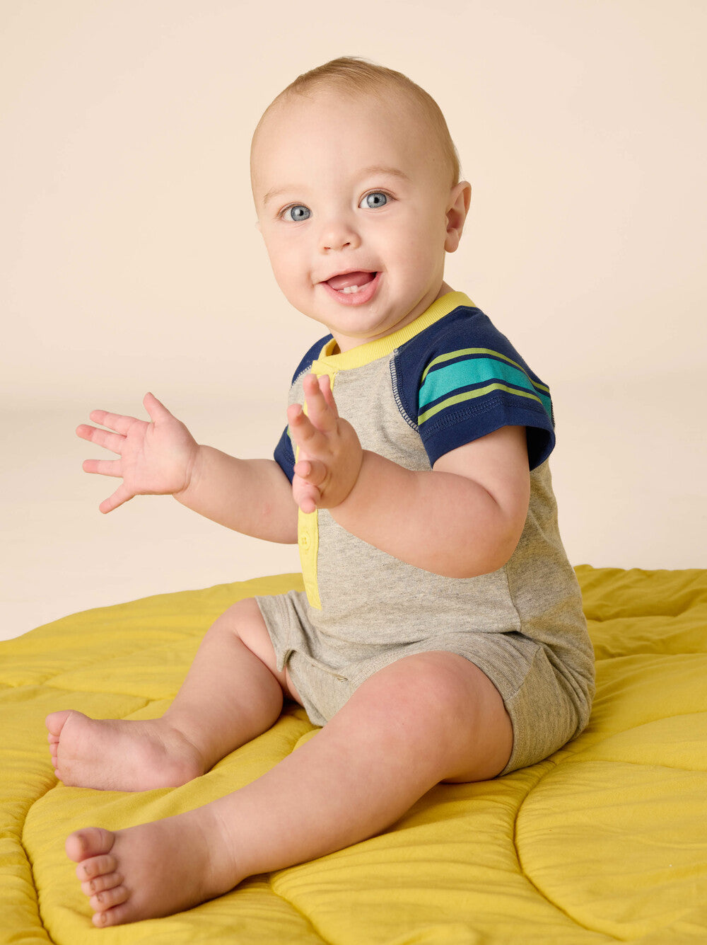 Heather Grey Athletic Henley Baby Romper