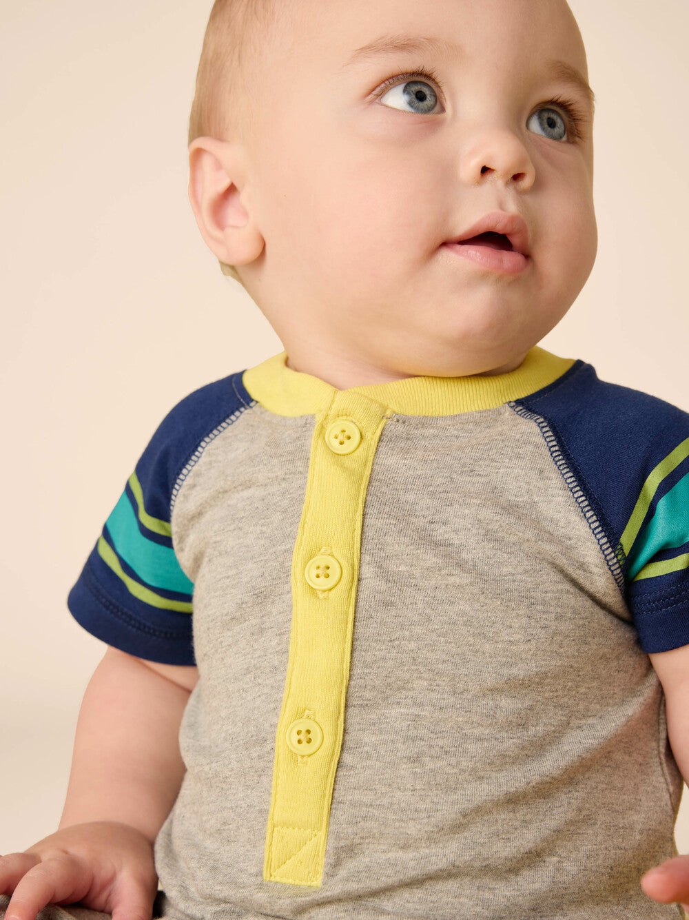 Heather Grey Athletic Henley Baby Romper