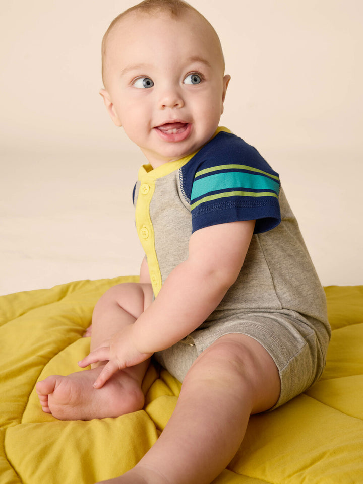 Heather Grey Athletic Henley Baby Romper