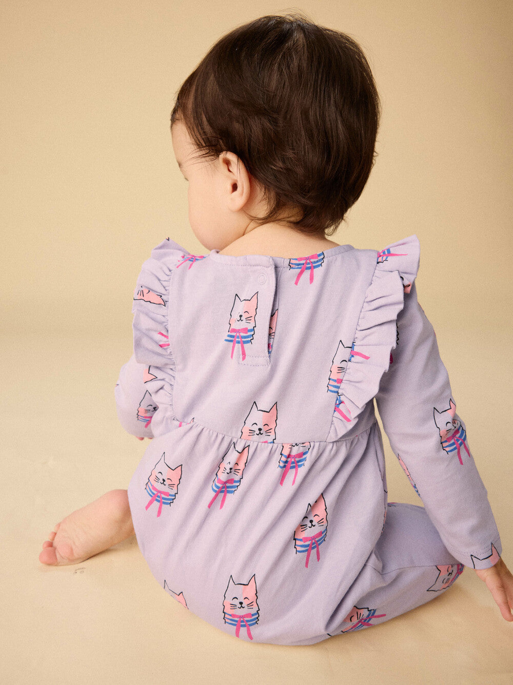 Bowtie Cats Ruffle Shoulder Romper