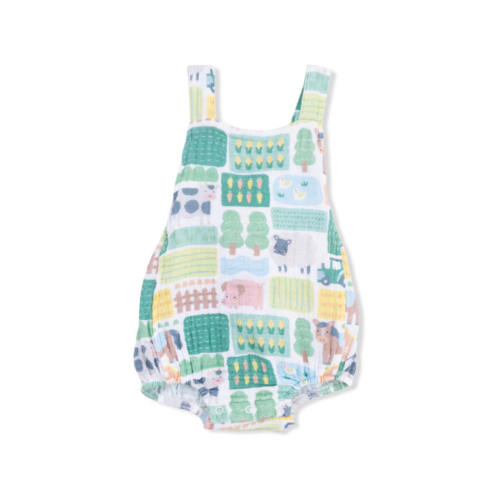 Green Patchwork Farm Retro Sunsuit