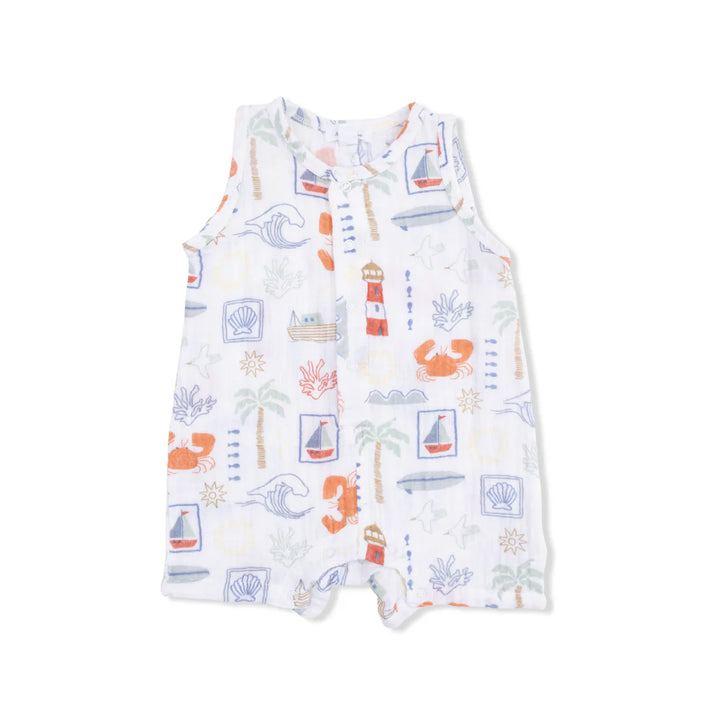 White Club Mediterranean Sleeveless Shortie Romper