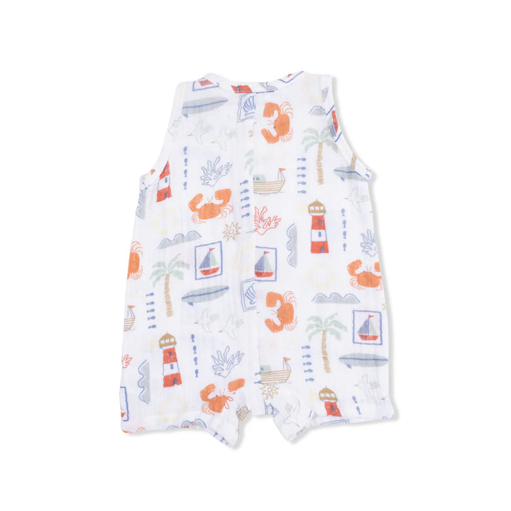 White Club Mediterranean Sleeveless Shortie Romper