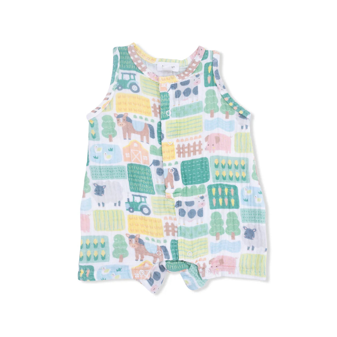 Green Patchwork Farm Sleeveless Shortie Romper