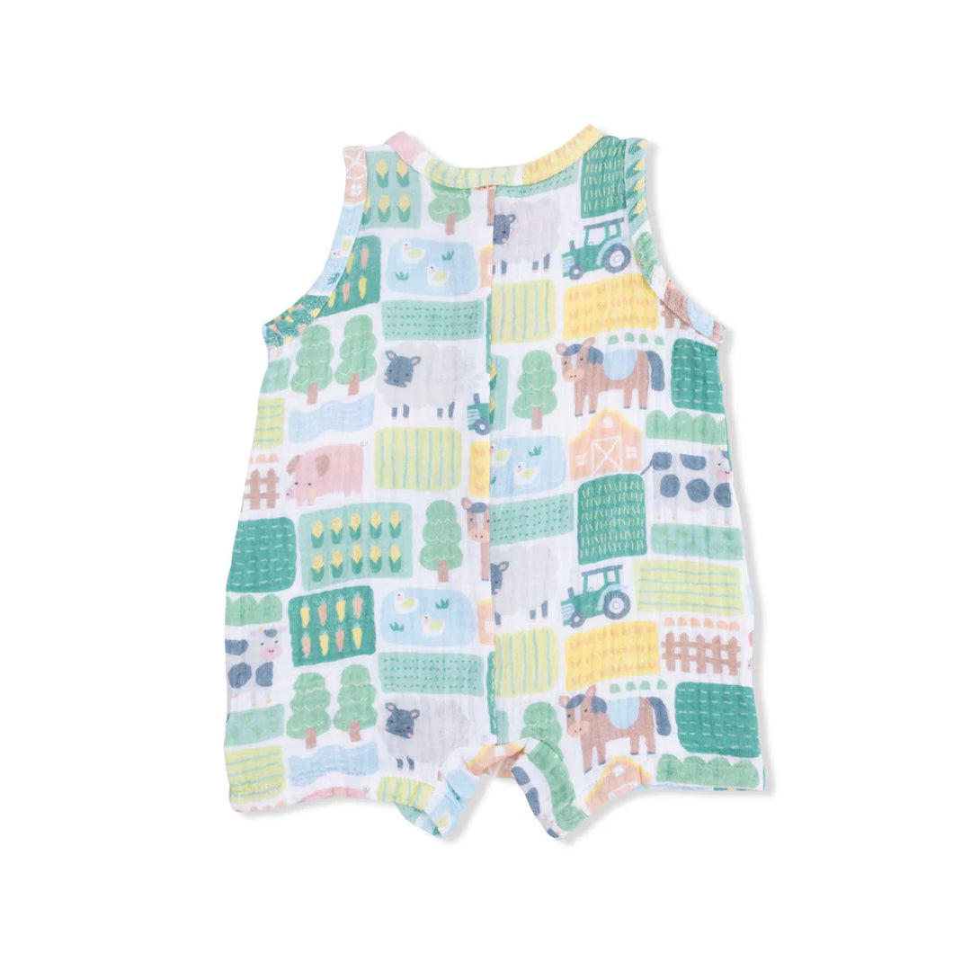 Green Patchwork Farm Sleeveless Shortie Romper