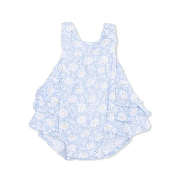 Blue Western Daisies Ruffle Sunsuit