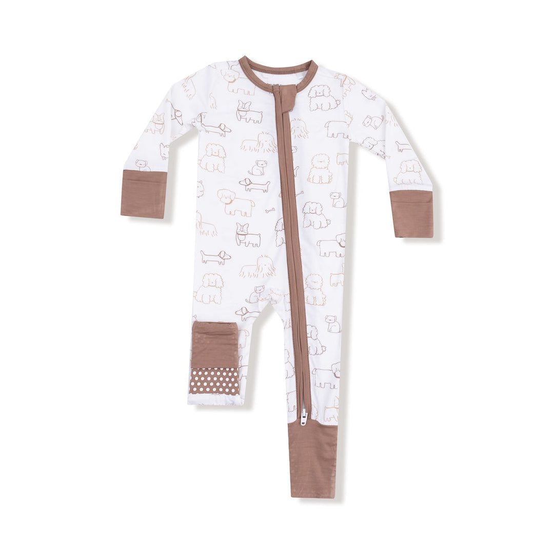 Neutral Pups Zip Footless Romper