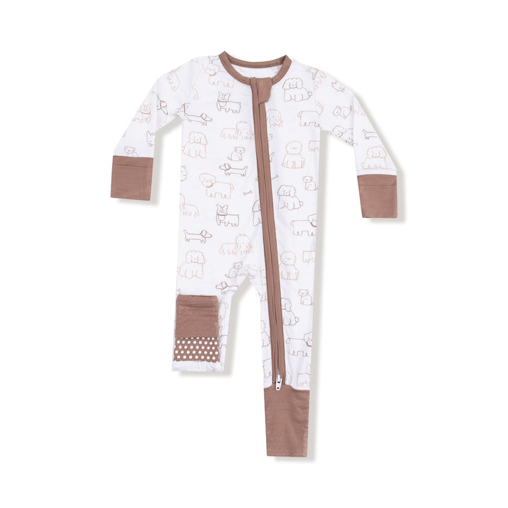 Neutral Pups Zip Footless Romper