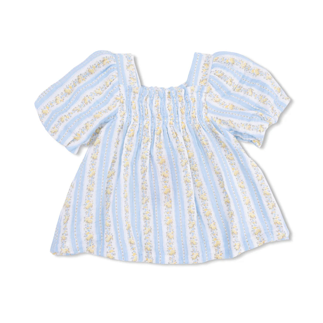 Odalys Floral Stripe Puff Sleeve Baby Doll Dress