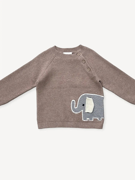Elephant Embroidered Baby Knit Pullover
