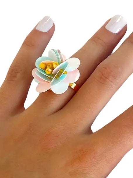 Cotton Candy Flower Power Adjustable Ring