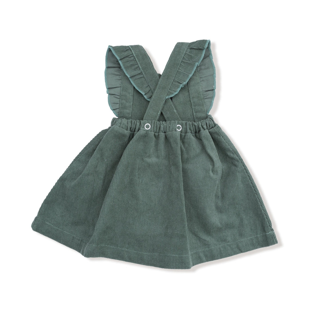 Dark Ivy Corduroy Pinafore Dress w/ Apple Applique