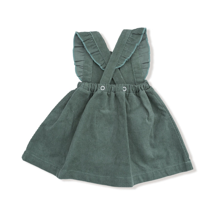 Dark Ivy Corduroy Pinafore Dress w/ Apple Applique