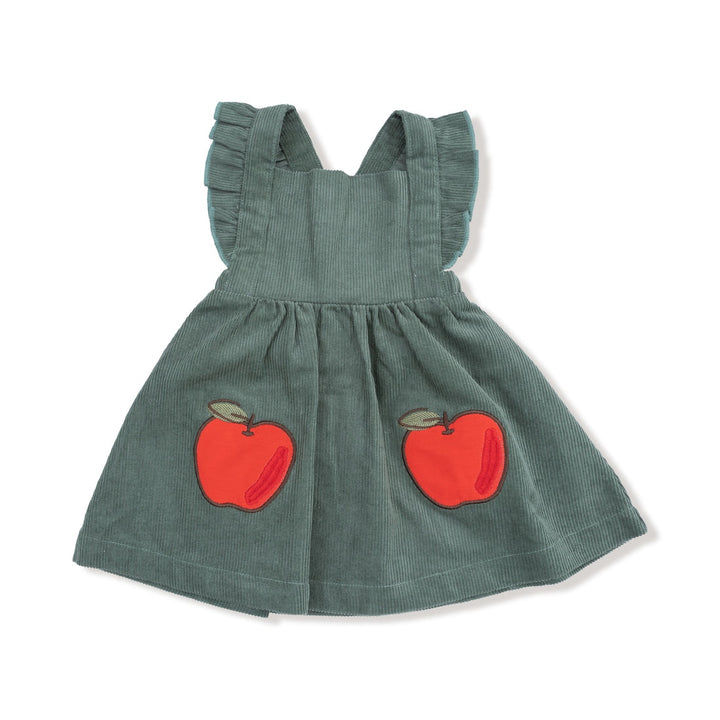 Dark Ivy Corduroy Pinafore Dress w/ Apple Applique