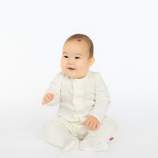 Tofu Love Lines Pointelle Footed Romper