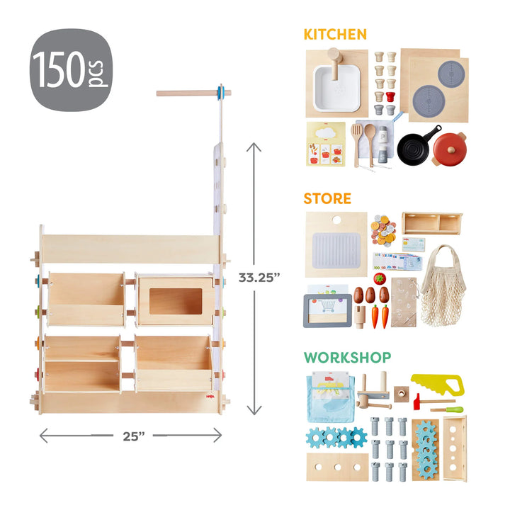 3-in-1 Play Kitchen, Store, and Workshop