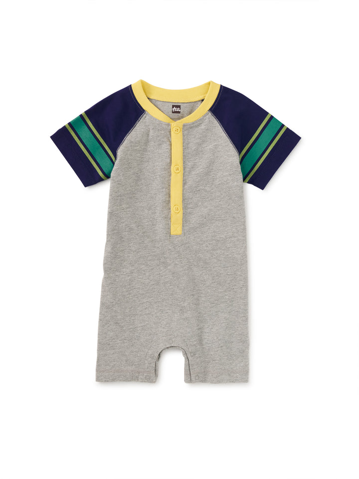 Heather Grey Athletic Henley Baby Romper