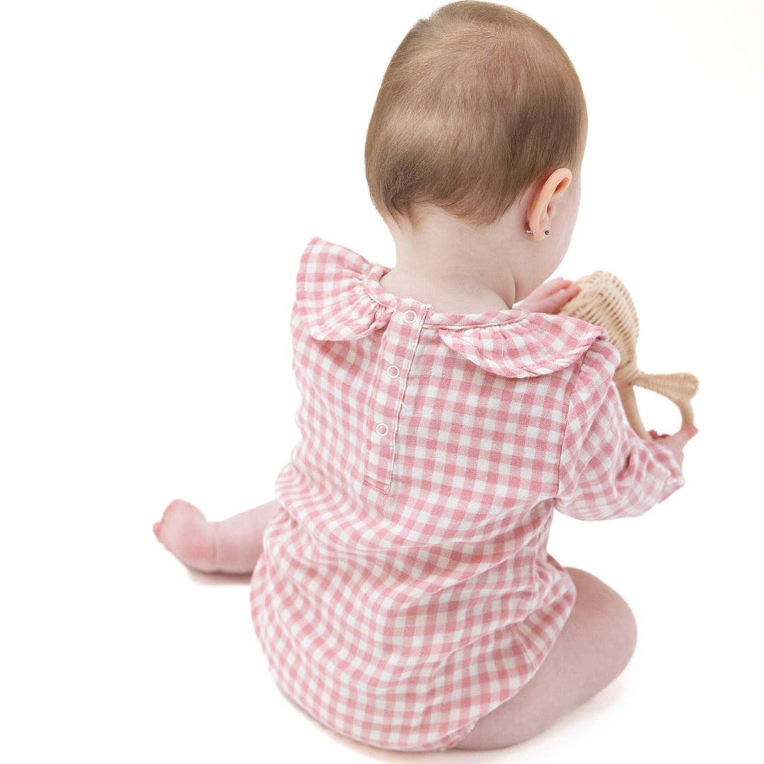 Rose Pink Plaid Bubble w/ Ruffle Collar