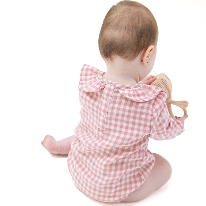 Rose Pink Plaid Bubble w/ Ruffle Collar