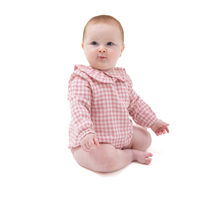 Rose Pink Plaid Bubble w/ Ruffle Collar