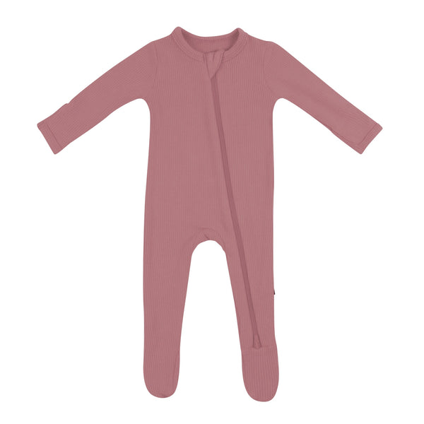 Dusty Rose Ribbed Zipper Footed Romper