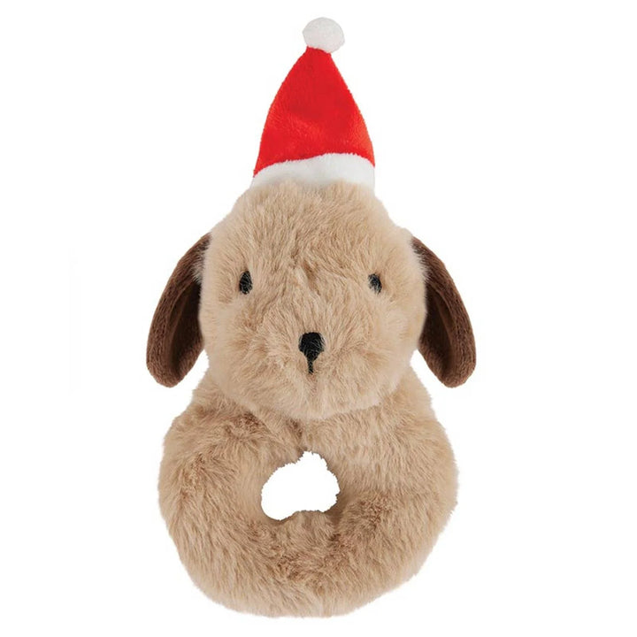 Swaddle Blanket and Dog in Santa Hat Plush Rattle