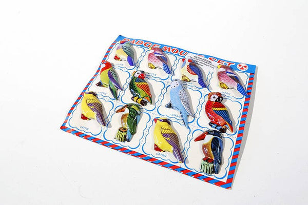 Set of 12 Bird Pin Badge, Made in Japan