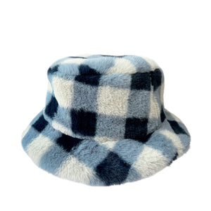 Furry Checked Bucket Hat Blue 3-6 Years