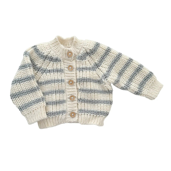 Bowie Grey Rib Knit Stripe Cardigan