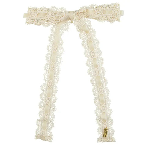 Ivory Velvet Lace Long Bow