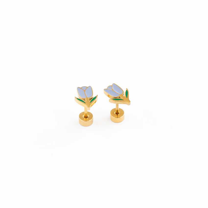 Hypoallergenic Gold and Enamel Tulip Earrings