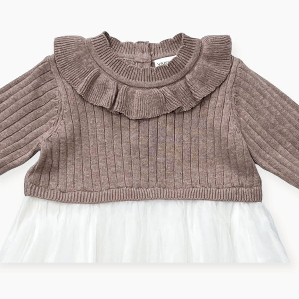 Latte Ruffle Neck Sweater Knit Top & Tutu Baby Dress
