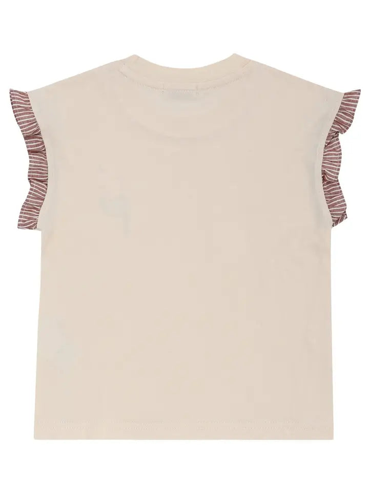 Ruffle Sleeve Embroidered Flower Tee