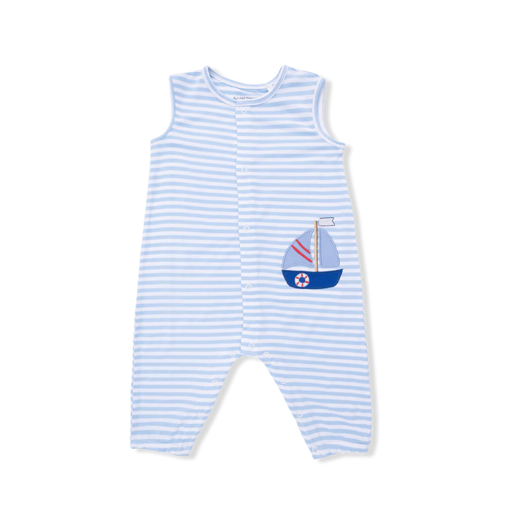 Blue Bubbly Sailboat Stripe Romper