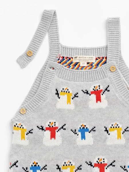 Cheery Snowmen Knit Overalls