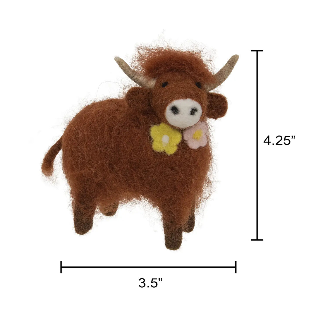 Highland Cow w/ Flowers Felted Ornament