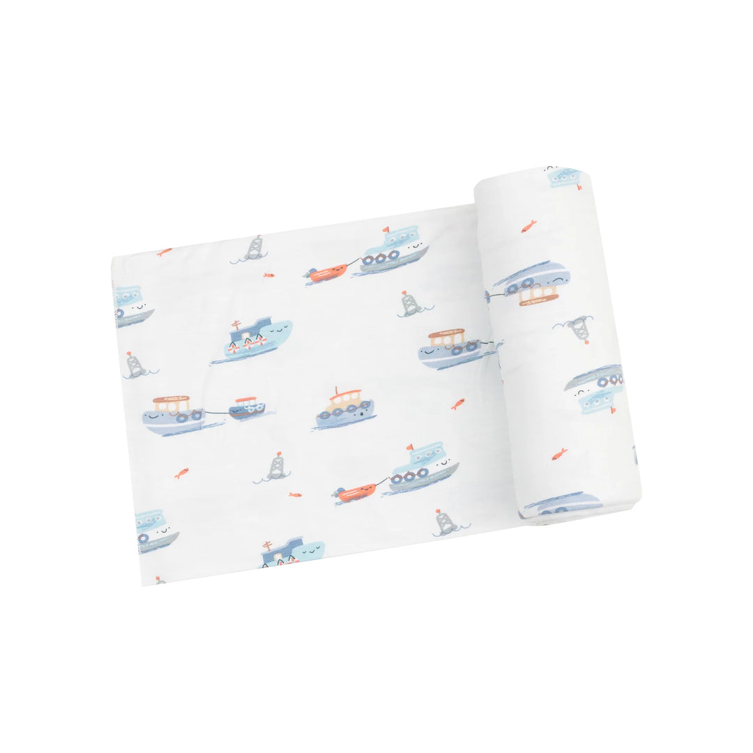 Bubbly Tugboats Swaddle Blanket