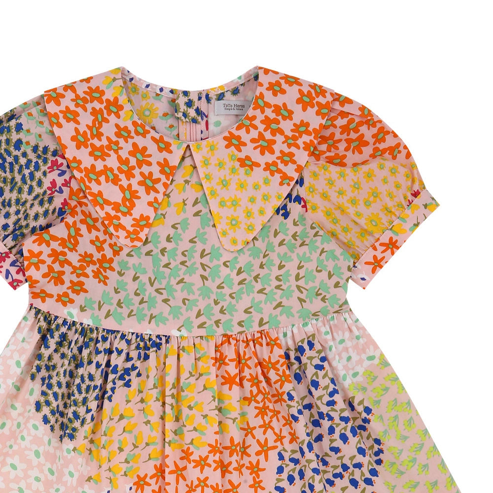 Aria Puff Sleeve Wide Collar Floral Collage Dress