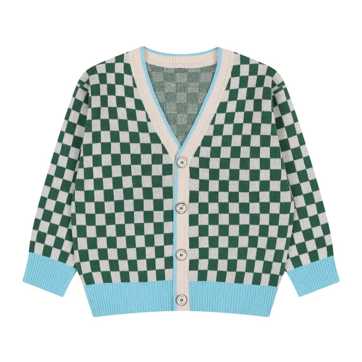 Colorblock Checkered Jacquard Cardigan