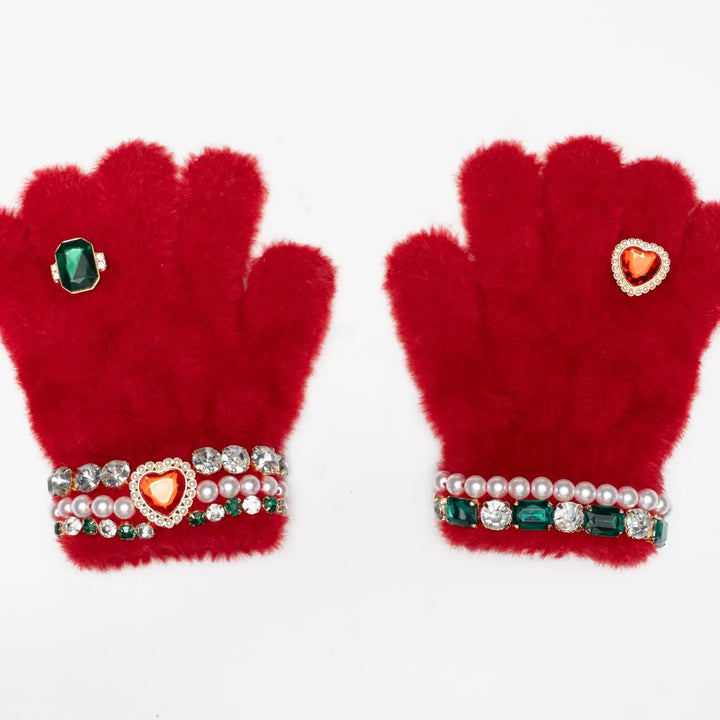 Ruby Red Jeweled Gloves